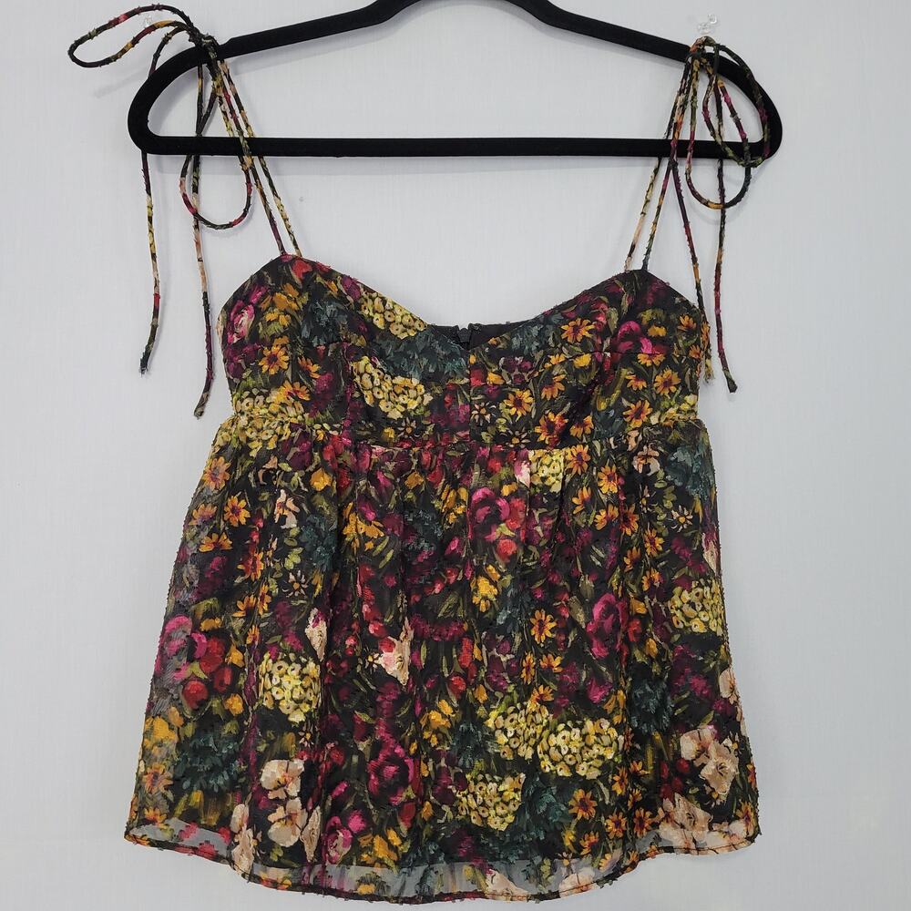 Amanda Uprichard Cece Babydoll Top size XS Dark Floral Sweetheart Coquette Fairy - Picture 2 of 8
